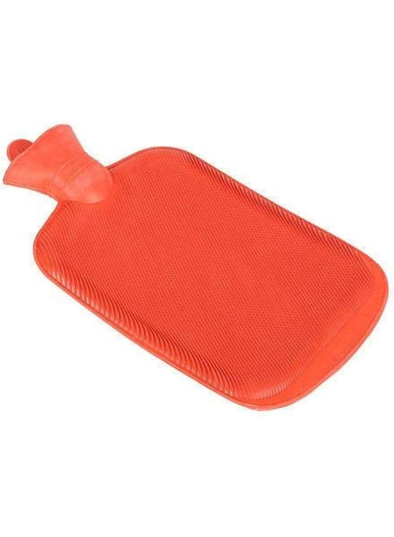 كيس مياه ساخنة مطاطي (2000 مل) مع غطاء قماشي للحماية - قربة حرارية سعة كبيرة لتخفيف آلام الظهر والتقلصات - أحمر - Image 1